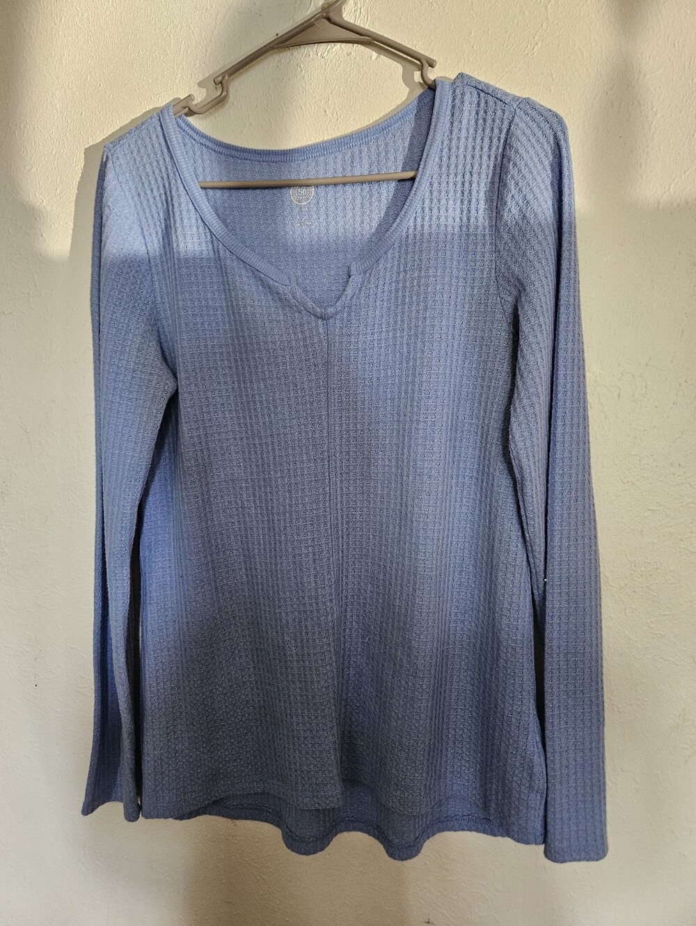Mudd Light Blue Waffle-Knit V-Neck Long Sleeve Top